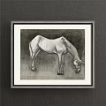 Detailed Horse Animal Painting In Sketch Style With Gray Framed Artwork For Home Decor