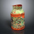 Handcrafted Ceramic Jug With Green Red Speckled Texture And Rimmed Spout