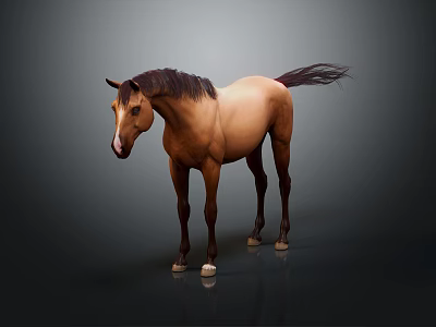 Brown Horse Standing With Dark Mane And Tail On Shiny Floor 3d model