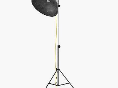 Modern Black Floor Lamp With Tripod Metal Stand And Yellow Cable 3d model