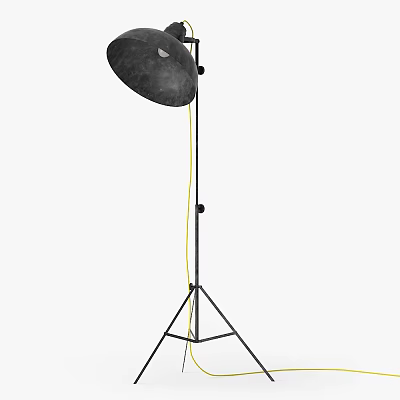 Modern Black Floor Lamp With Tripod Metal Stand And Yellow Cable 3d model