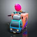 3D Model Ice Cream Truck With Blue Orange Body Horns And Pink Ice Cream Top