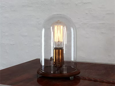 Vintage Table Lamp With Transparent Glass Dome Edison Bulb And Wooden Base 3d model