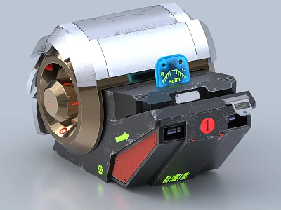 Industrial Equipment With Silver Metal Casing Blue Control Component Red Panel And Green Indicator Arrow 3d model