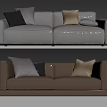 Modern Leather Two-seater Sofa In Light Gray And Beige With Decorative Pillows