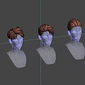 Three White Head Models Featuring Orange Hair And Different Hairstyles On Gray Background