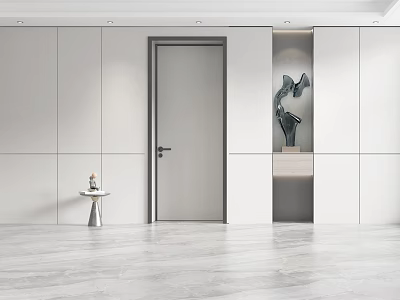Modern Minimalist Swing Door Design With White Panel And Marble Floor Accents 3d model