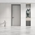 Modern Minimalist Swing Door Design With White Panel And Marble Floor Accents