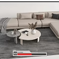 Modern Beige L Shaped Sofa Coffee Table Set With Throw Pillows Gray Rug And Pouf 3d model