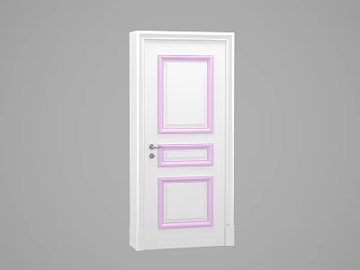 White Front Door with Pink Trim And Panel Design and Silver Door Handle With Lock 3d model