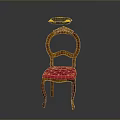 Vintage Wooden Chair With Carved Backrest Red Cushion And White Star Patterns