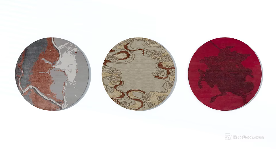 Round Area Rugs With Three Different Patterns In Neutral And Bold Colors 3d model