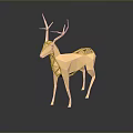 Golden Polygonal Deer Sculpture Model on Dark Background with Shiny Reflection 3d model
