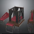 Vintage Pink Upholstered Bedroom Furniture With Canopy Bed Chaise Lounge Stool And Chair