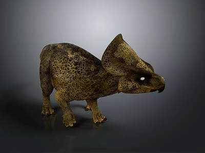 Realistic 3D Model of Brown Spotted Triceratops With Horns and Frill on Dark Background 3d model