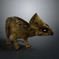 Realistic 3D Model of Brown Spotted Triceratops With Horns and Frill on Dark Background