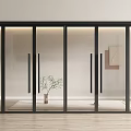 Modern Interior Featuring Sliding Glass Double Doors With Black Frames And Decorative Plant 3d model