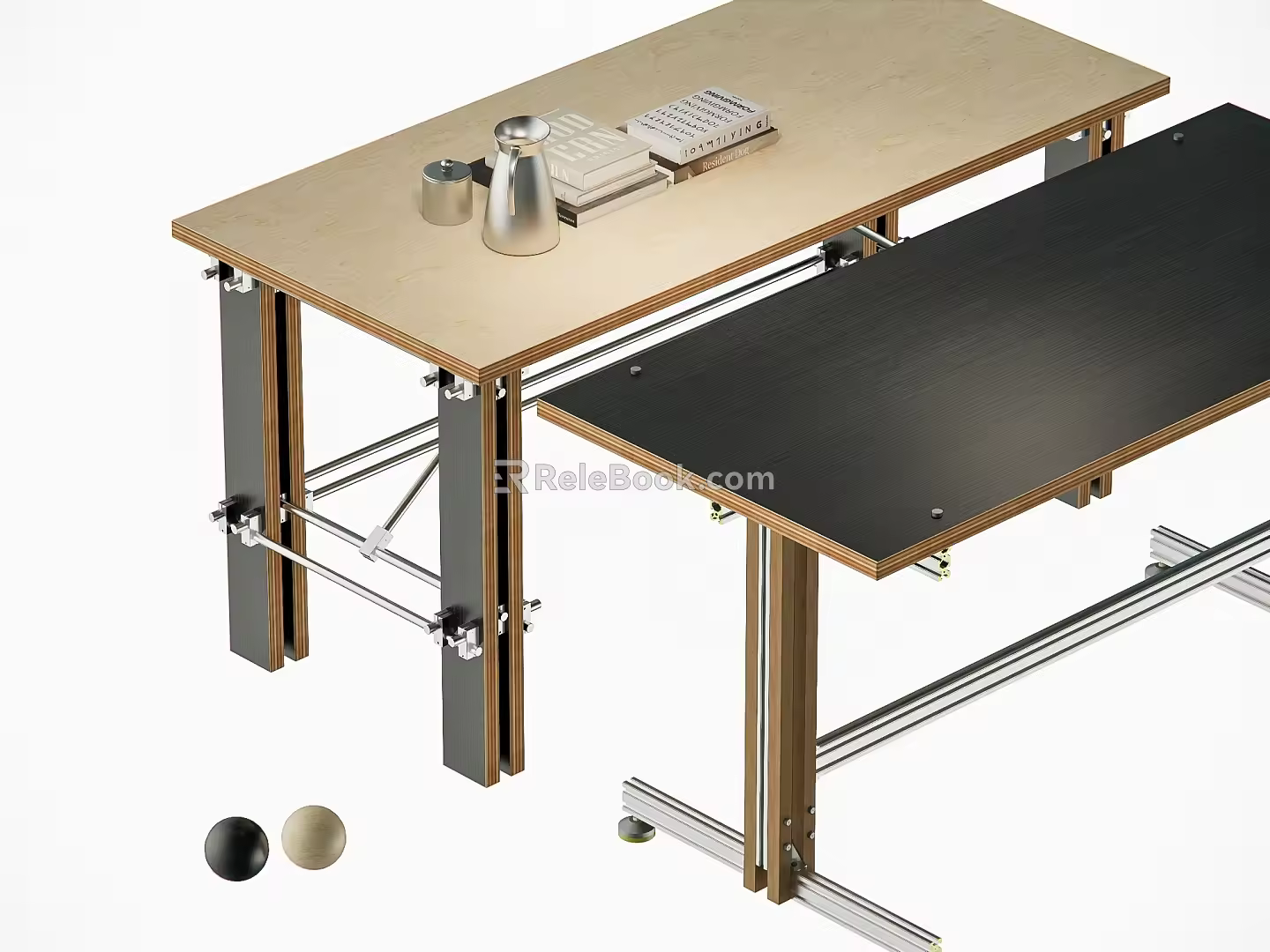 Modern Desk Middle Ancient Dining Table Ocean Board Computer Table Aluminum Profile Metal Table Multi-function Wooden Table 3d model