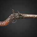 Antique Decorated Flintlock Pistol With Carved Dragon Design And Wooden Stock