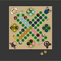 Children's Wooden Board Game with Colorful Animal Figurines Green Leaf Patterns and Wooden Dice
