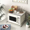 Sturdy Metal Bathroom Cabinet Rack With Microwave Flour Box Sugar Glass Cups And Decorative Plants