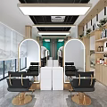 Modern Hair Salon Interior With Arched Mirrors Styling Chairs And Storage Shelves