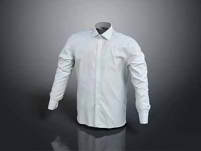 Classic White Long Sleeve Formal Shirt With Collar And Button Front Design 3d model