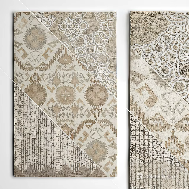 Square Area Rugs With Diverse Mixed Patterns And Neutral Tones 3d model