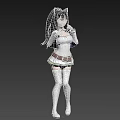 Woman With Green Hair And Cat Ears Wearing White Outfit Blue Accents And Brown Belt