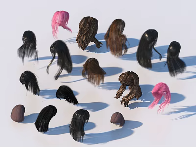 Fashionable Synthetic Hair Wigs In Multiple Colors And Styles For Daily Use 3d model