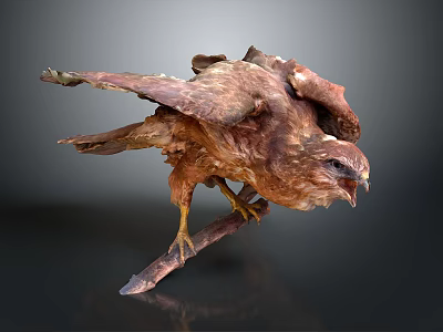 Detailed Brown Eagle Sculpture With Spread Wings Perched On Tree Branch 3d model