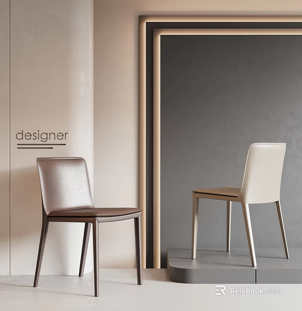 Stylish Designer Leisure Chairs with Brown and Beige Upholstery in Minimalist Setting 3d model 
