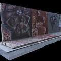 Berlin Wall Segment Featuring Colorful Graffiti Murals And Artistic Paintings 3d model