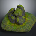Natural Wood Base with Decorative Stone Pieces Covered in Green Moss