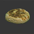 Toasted Round Flatbread With Browned Surface On Black Background Showing Shiny Reflection 3d model