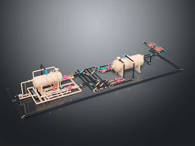 Industrial Mechanical System Model With Pipes Valves Containers And Framework 3d model