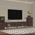 Modern TV Stand with Flat Screen TV Side Cabinets and Geometric Rug in Living Room