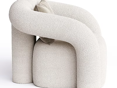 Stylish Modern Beige Plush Armchair With Curved Arms And Accent Pillow 3d model