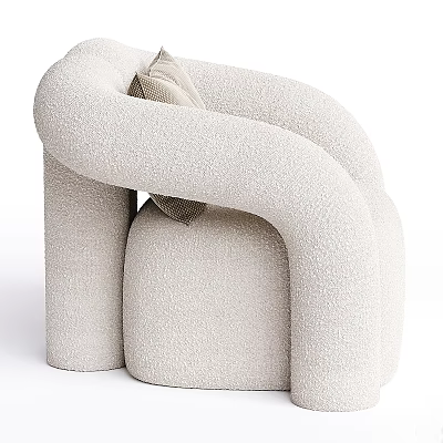 Stylish Modern Beige Plush Armchair With Curved Arms And Accent Pillow 3d model