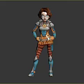 Futuristic Game Movie Character With Red Hair And Blue Orange Mechanical Armor Boots
