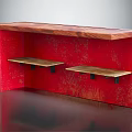 Rustic Red Bar Counter with Wooden Top and Two Wooden Shelves in Modern Interior Setting