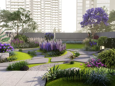 Tranquil Karesansui Garden Design With Stone Path Gravel Layout And Moss Covered Rocks 3d model