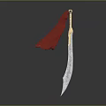 Sharp Ornamental Scimitar With Silver Blade Golden Hilt And Red Decorative Cloth