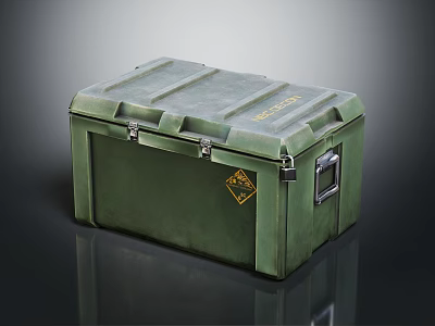 Military Style Durable Green Storage Box With Metal Latches And Yellow Label 3d model