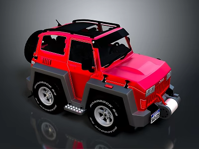 Red Off Road Car Low Poly Design With Roof Rack Spare Tire And Black Tires 3d model