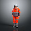Man In Orange And Gray Reflective Work Uniform With White Safety Helmet