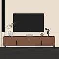 Modern Brown TV Stand With TV Storage Cabinets Decorative Vase And Clock