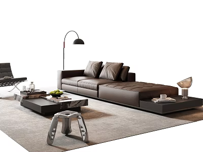 Modern Leather Sofa And Coffee Table Set With Floor Lamp And Area Rug 3d model