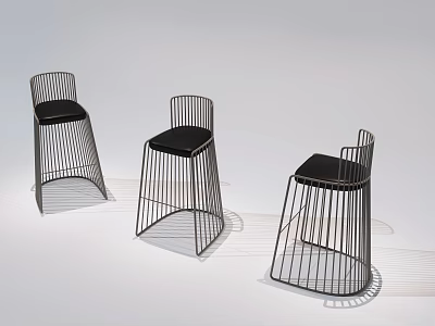 Modern Design Bar Stools With Sleek Metal Frame And Black Cushioned Seats 3d model