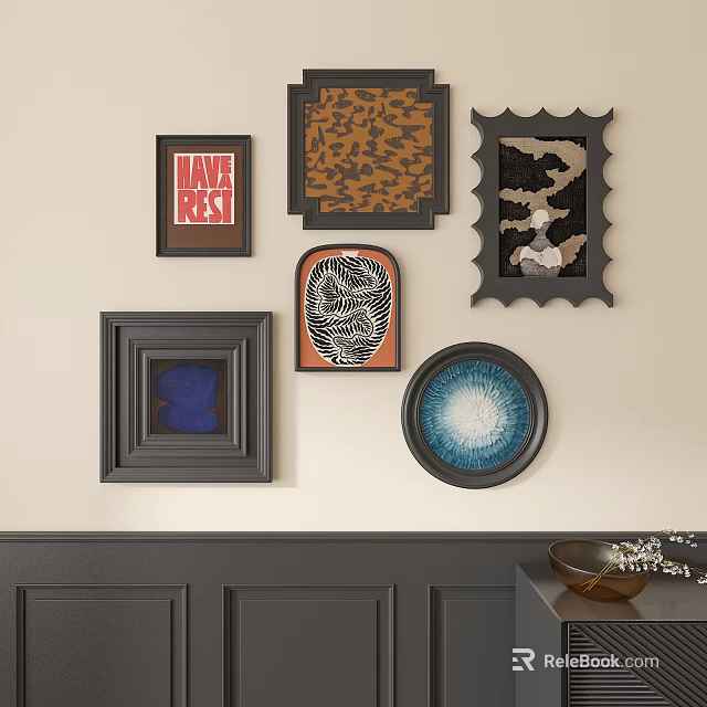Modern Abstract Artwork Collection With Diverse Frame Styles For Wall Decor 3d model